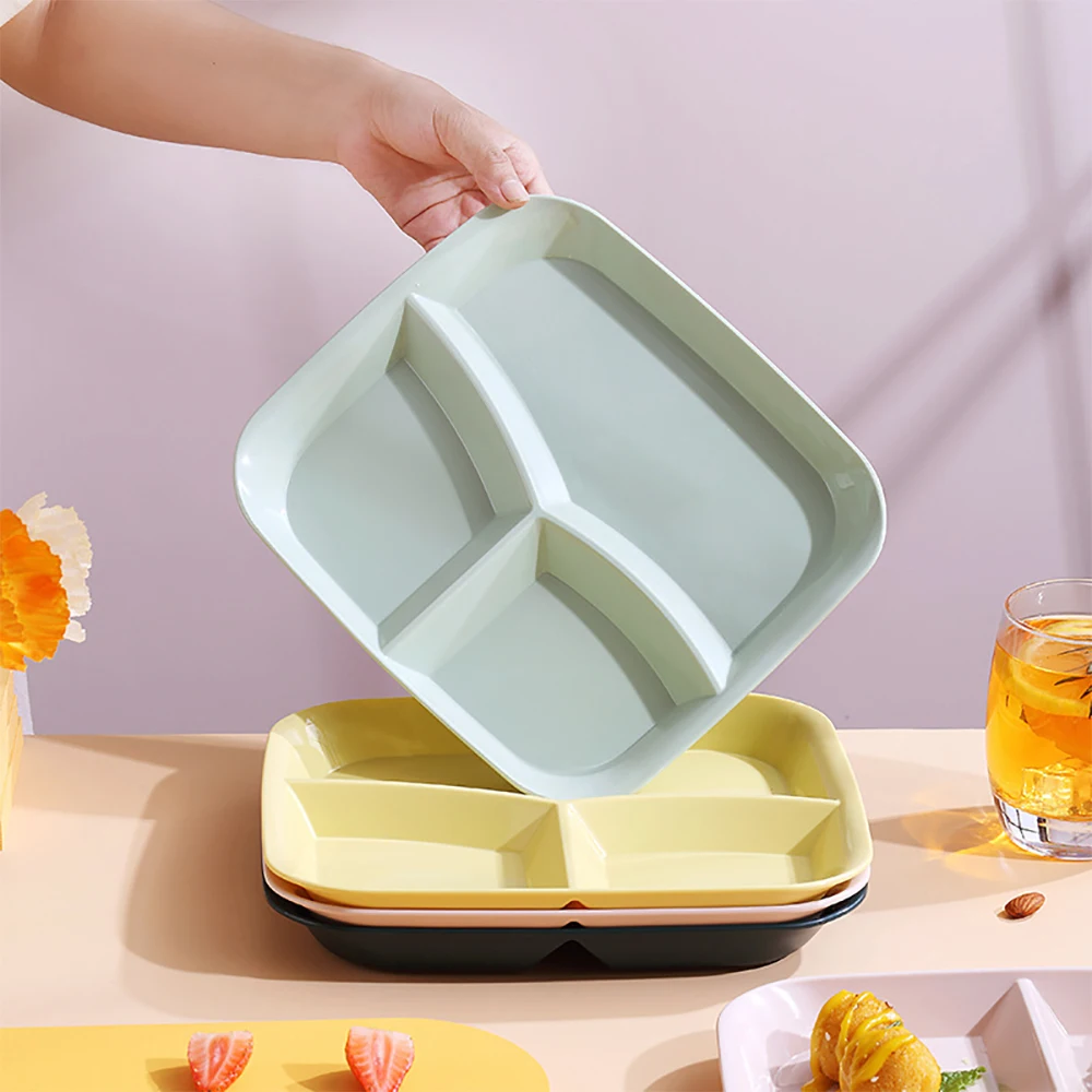 New Square Divided Dinner Plate Food Fat Reducing Plates Fruit Salad Serving Tray Kitchen Tableware Plastic Dinner Dishes Plates