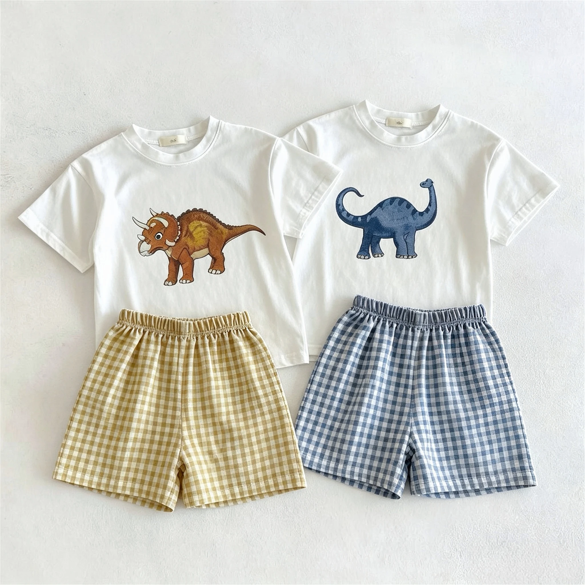 Dinosaur Printed T-shirt Suit For Children's Clothes Summer Thin Loose Casual Kids Short Sleeve Set Simple Girl Boy Home Clothes