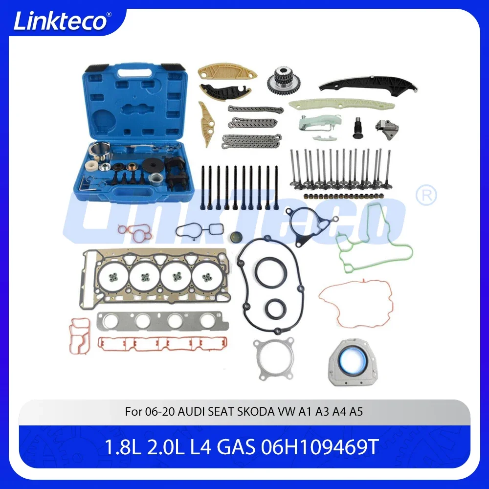 Timing chain kit & Tool box & full gasket set & valve Fit 1.8 2.0 L T For 06-20 1.8T 2.0T VW CC Jetta Golf Audi A4 A5 A6 Q5 TT