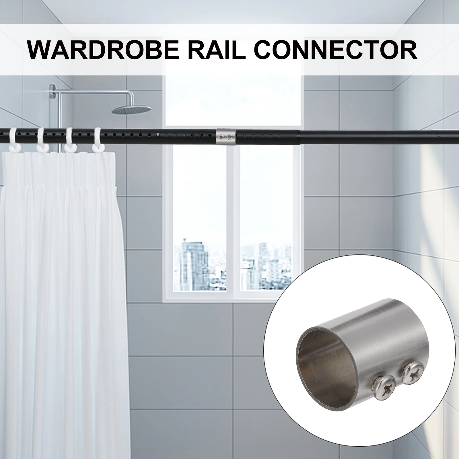 

5 Pcs Connector Extension Head Easy Installation Clothing Rod Curtain Tube Wardrobe Stainless Steel Rail Holder Pipe