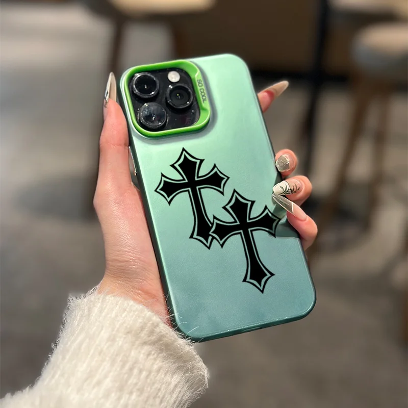 

Cross pattern phone case for iPhone 17 16 15 14 13 12 11 Pro/ Max/Plus shock-proof rear cover anti-fingerprint