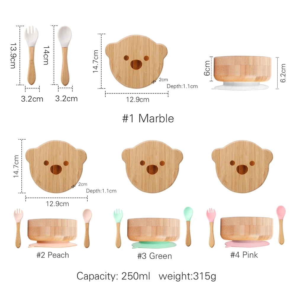 Kids Wooden Plate Set Baby Feeding Bowl Wooden Kids Feeding Supplies Spoon Fork for Baby Waterproof Tableware Suction Plate Bowl