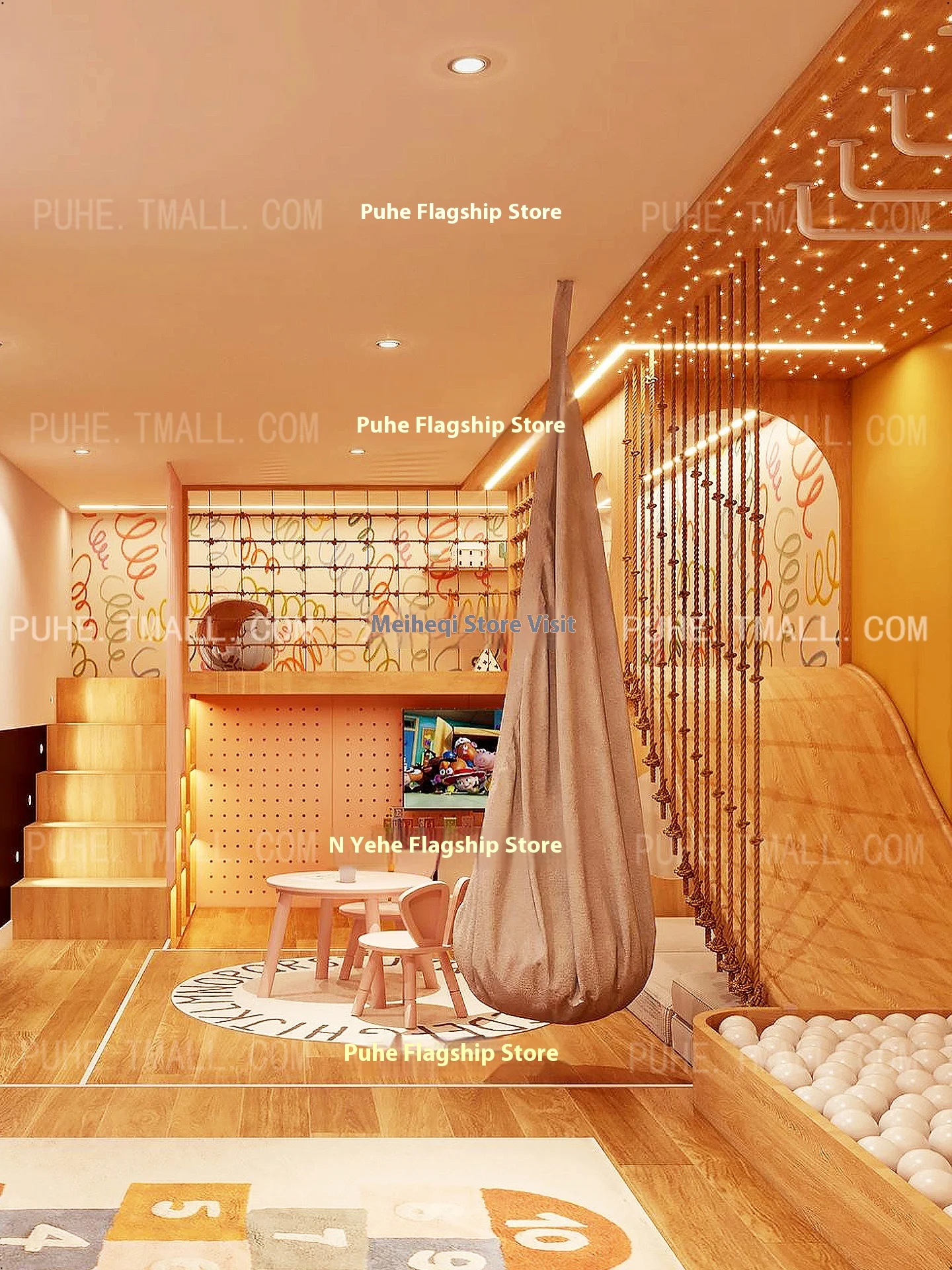 Bunk bed with climbing frame slide and swing kids loft bed Boys' sports-themed children's room design for teenagers  Monkey Bars