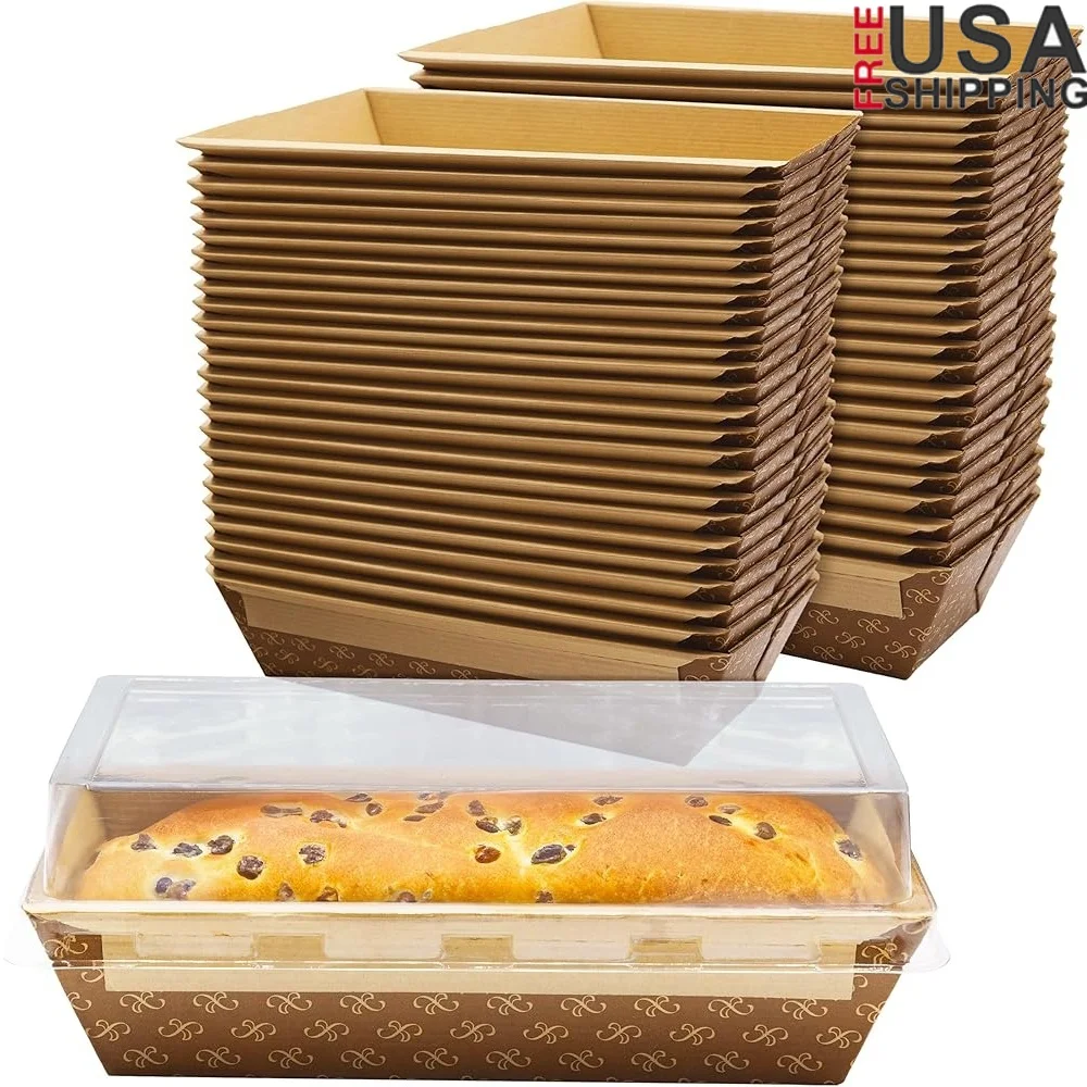

Chef-Grade 1Lb Disposable Loaf Pans with Lids 50Pk Elegant Bakeable Cardboard Bread Cake Molds Perfect Baking Gifts Parties