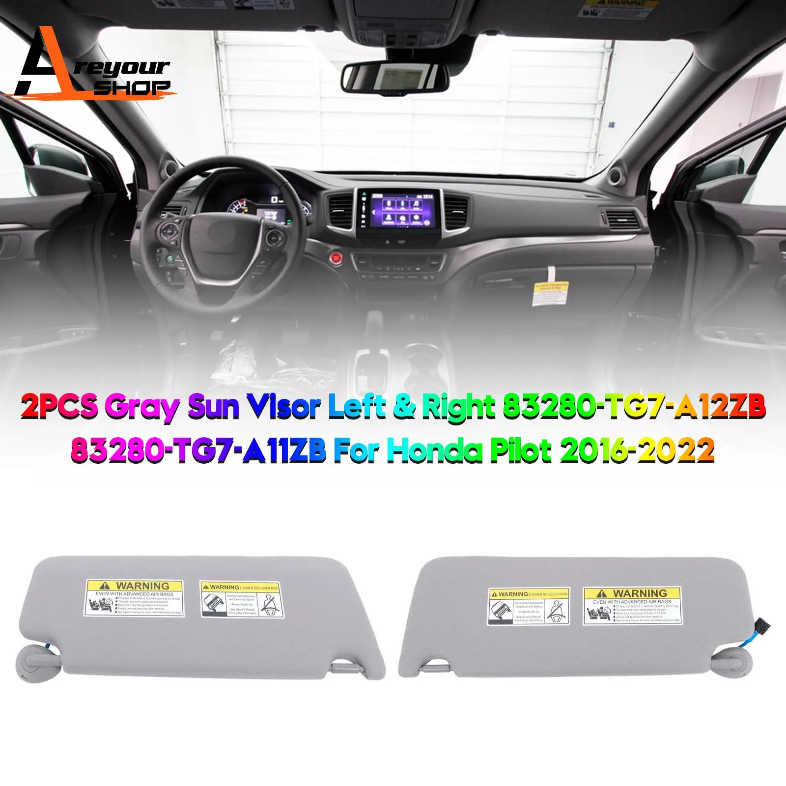 

2PCS Gray Sun Visor Left & Right 83280-TG7-A12ZB 83280-TG7-A11ZB for Honda Pilot 2016 2017 2018 2019 2020 2021 2022