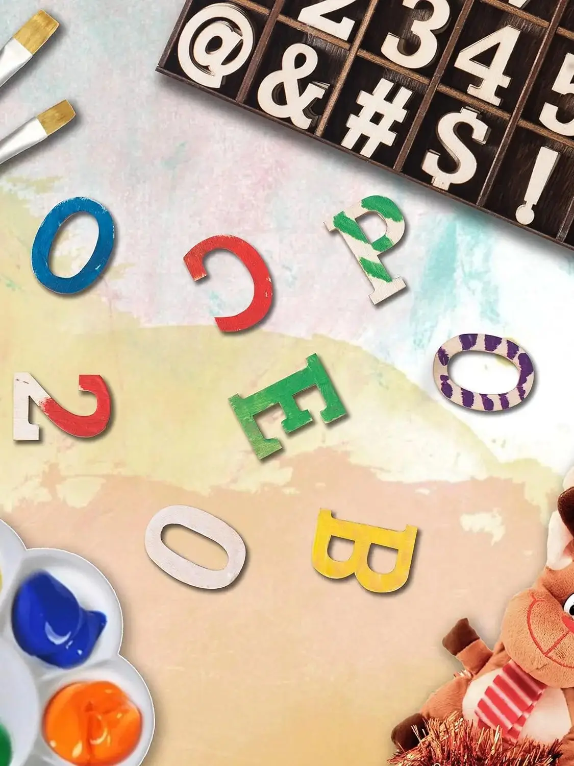 270 قطعة 1 بوصة حروف أبجدية خشبية أرقام خشبية رموز خشبية فارغة صغيرة لم تنته الخشب القلب ستار باو مع تخزين ريفي #3