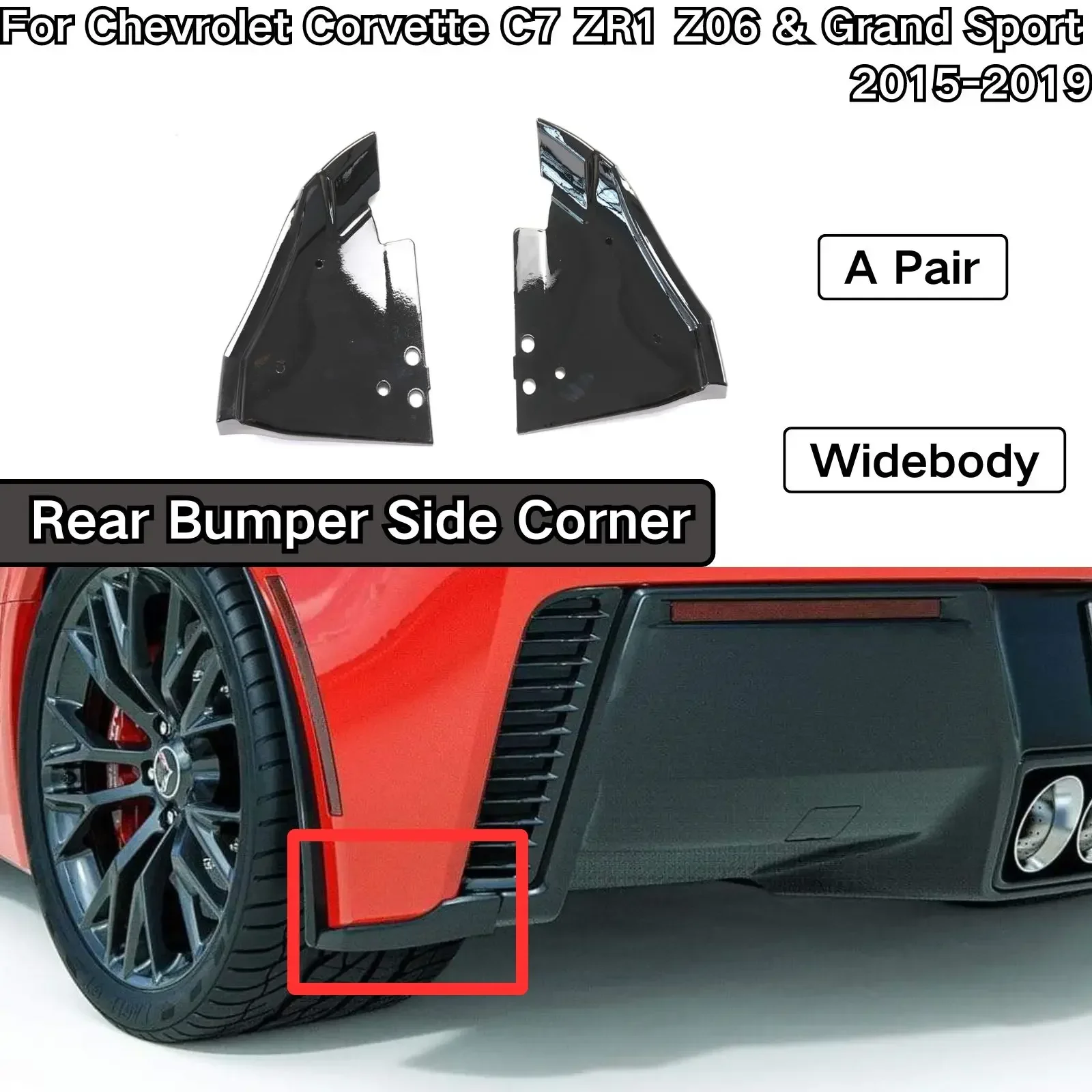 

For Chevrolet Corvette C7 Widebody ZR1 Z06 Grand Sport 2015-2019 Splitter Apron Rear Bumper Corner Side Diffusers Winglets
