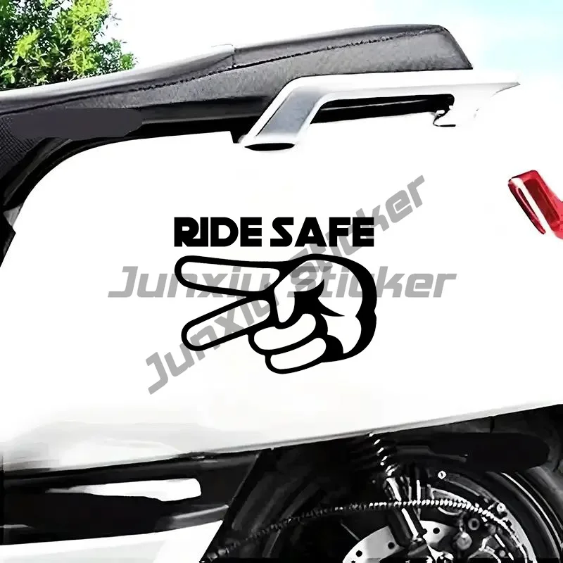 Ride Safe 2 Fingers Down Vinyl Decal for Motorcycles, Cars, Windows - Biker Respect Design