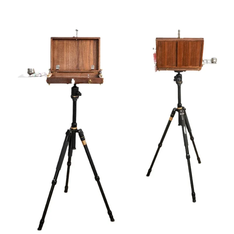

Multifunctional retro watercolor solid wood painting box art outdoor portable retractable folding gimbal tripod