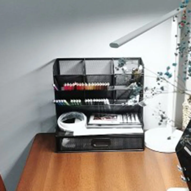 Scrivania multifunzionale in rete con portapenne portaoggetti per cassetti, per la scuola Home Office Art Supplies Storage Rack argento