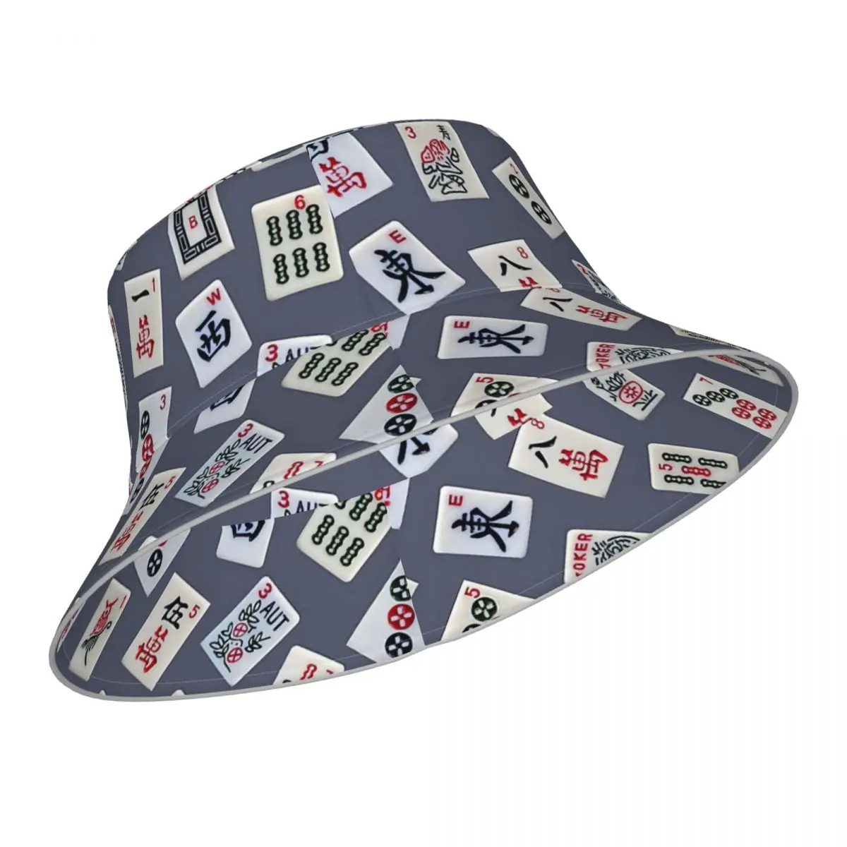 Mahjongg Game Tiles Design On Blue Color reflective Bucket Hat Men Women Bucket Hat Outdoor Sunscreen Beach Hat  Fishing Cap