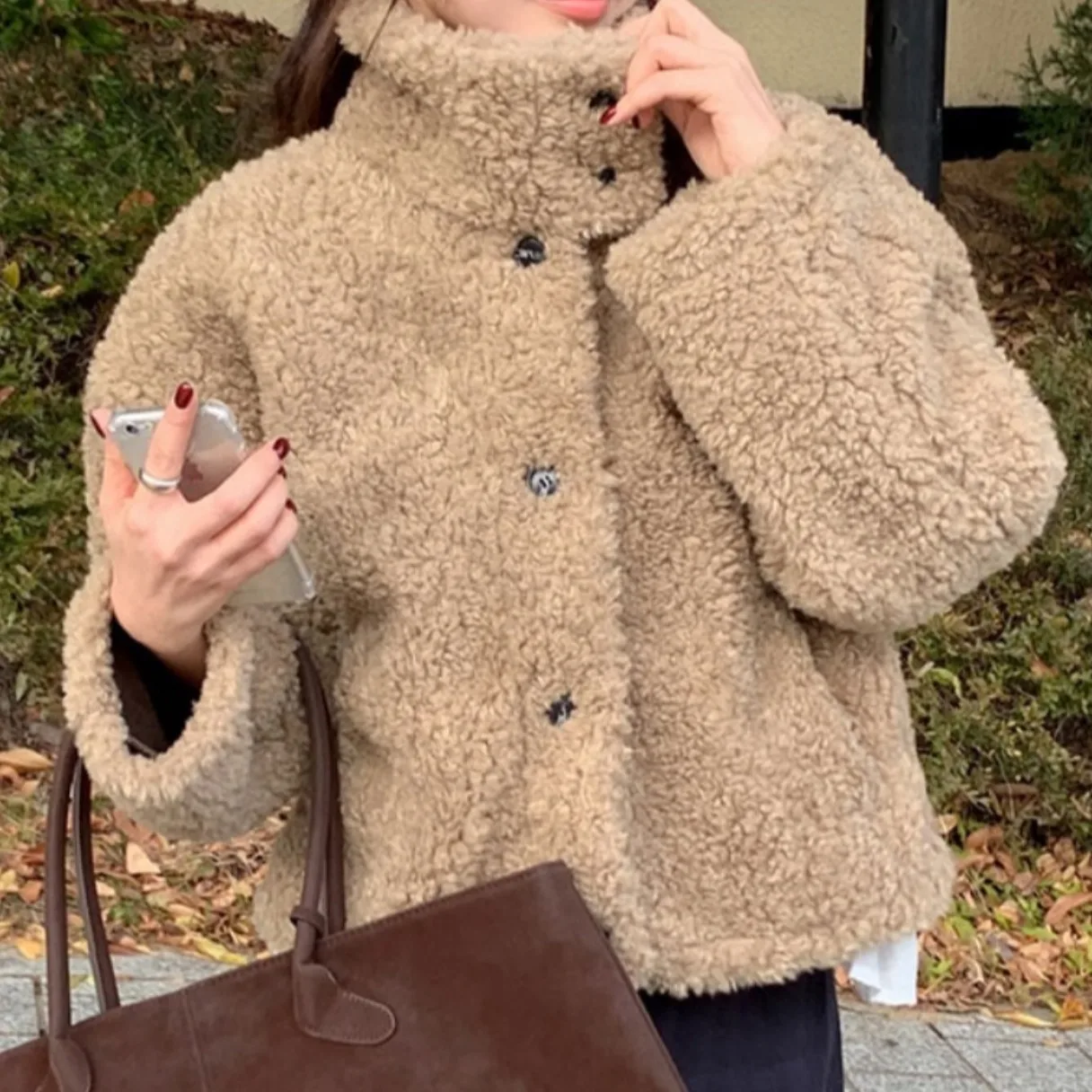 Chique outono inverno ort Thiened algodão pele de cordeiro calor outerwear retro faculdade sle gola emagrecimento redução de idade