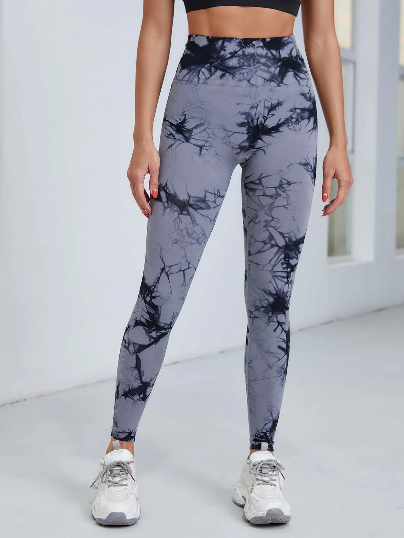 Damen-Leggings mit Batikmuster, neun Zehntel, hohe Taille, Yogahose, weich, dehnbar, Workout-Laufhose, atmungsaktiv, bequem – Detail 19