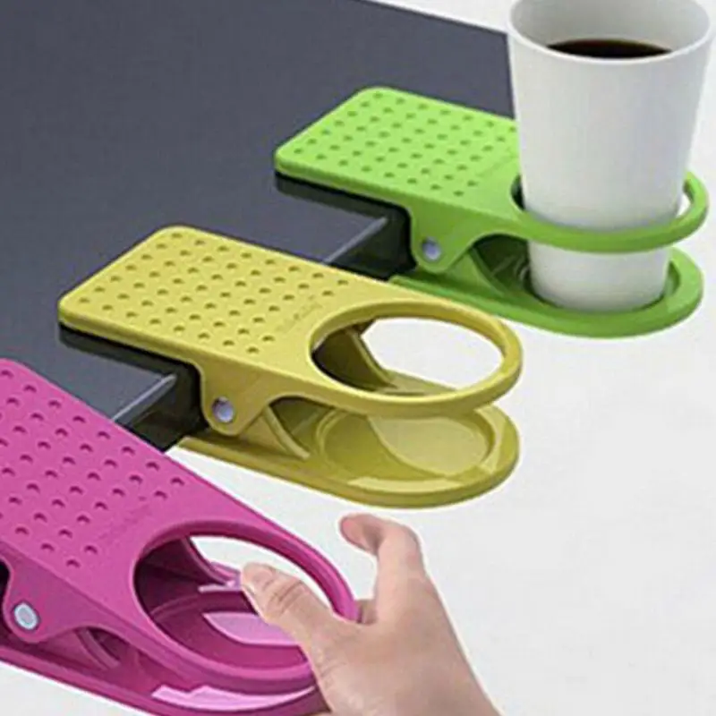 Fashion Cup Coffee Drink Holder Clip Clamp For Desk Table Office Cup Coffee Drink Water Glass Hanger Tray Smarts Kitchen Gadgets