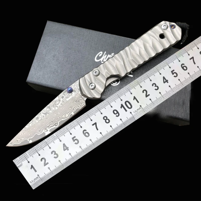 CR Damascus Titanium Handle Folding Knife Multi Tactical  Hunting Outdoor Fishing Hiking Knife EDC