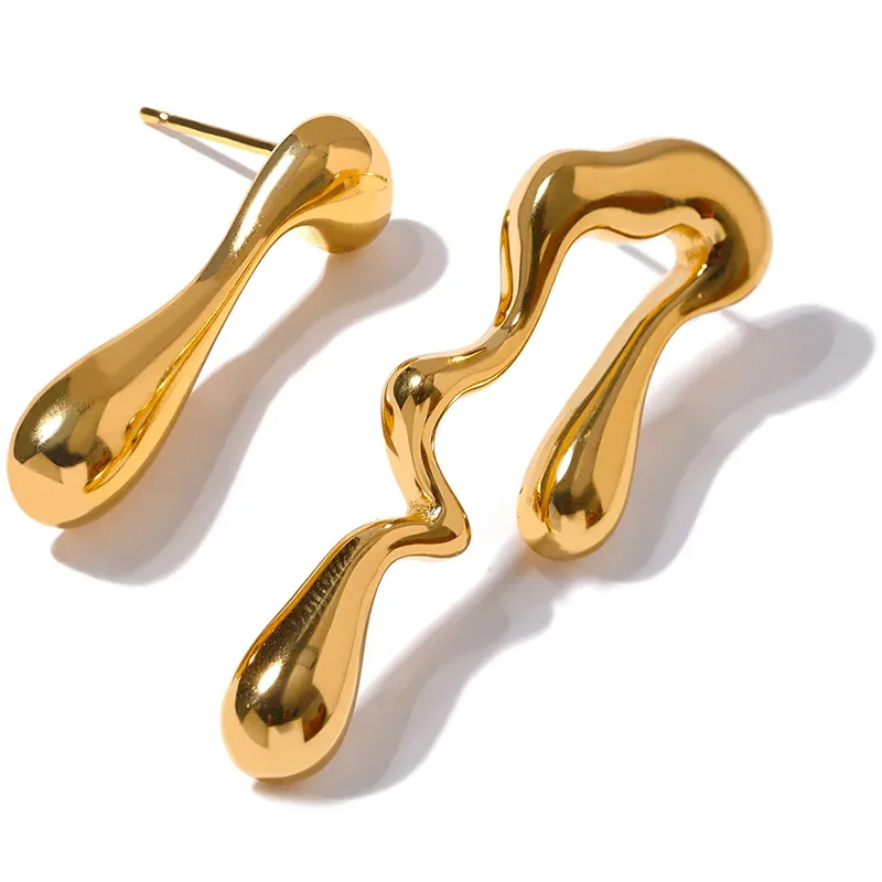 Stainless Steel Creative Metal Irregular Water Drop Earrings for Women Gold Plated   Glossy Asymmetric Earring Trendy Jewelry