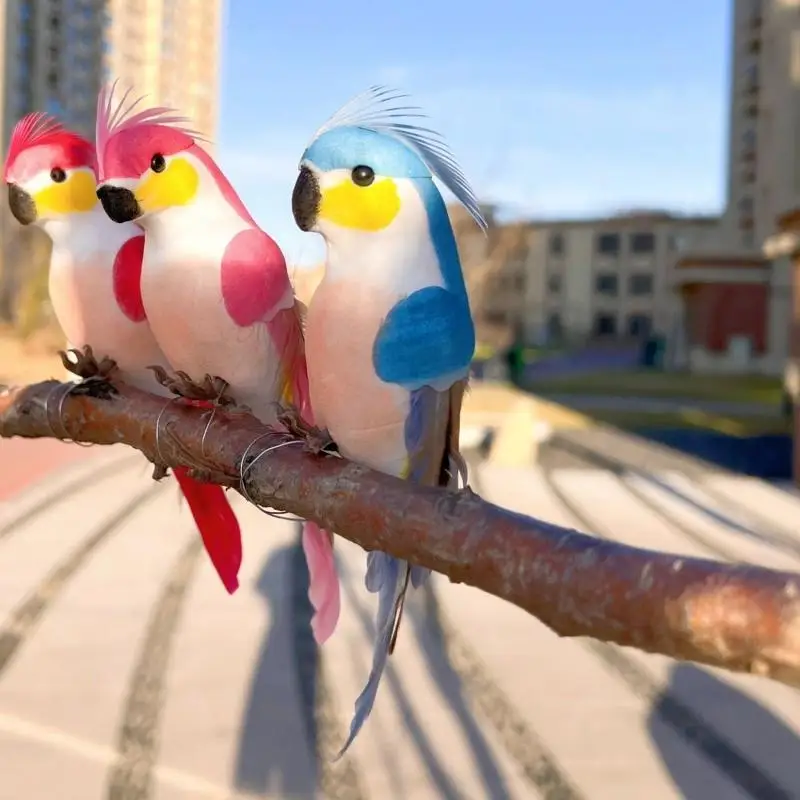 1Pcs 15cm Miniature Feather Lawn Ornament Creative Handmade Simulation Parrot Animal Bird Garden Prop Decoration