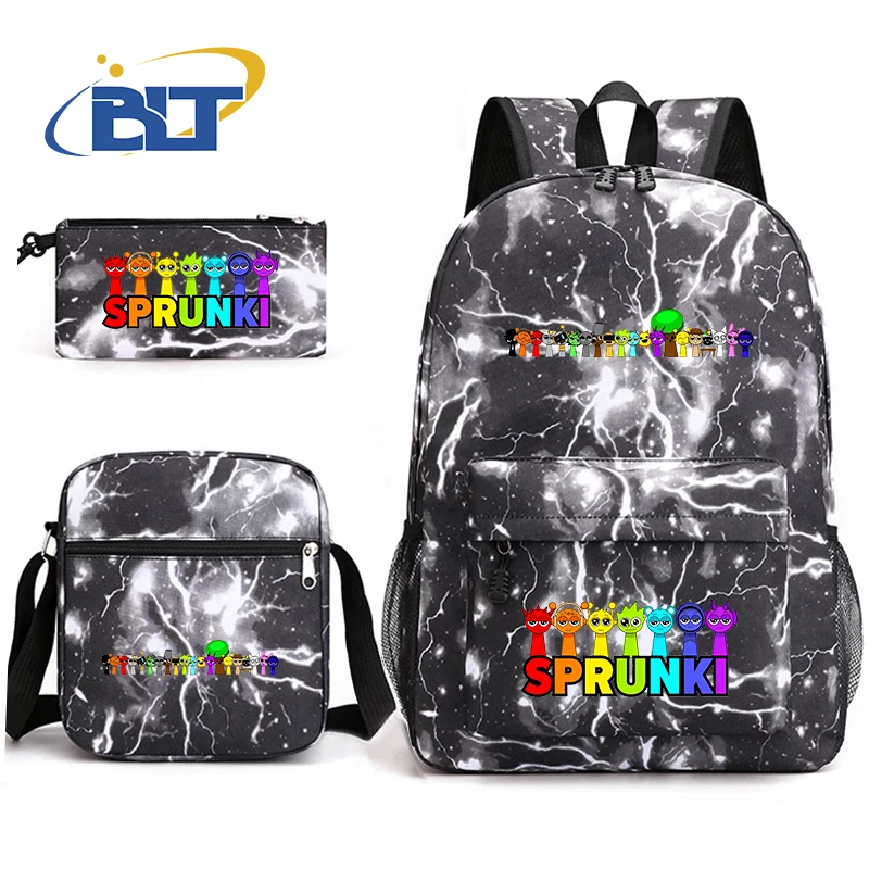 All Dandy's world Sprunki toys printed student school bag set kids backpack shoulder bag pencil case 3-piece set for children