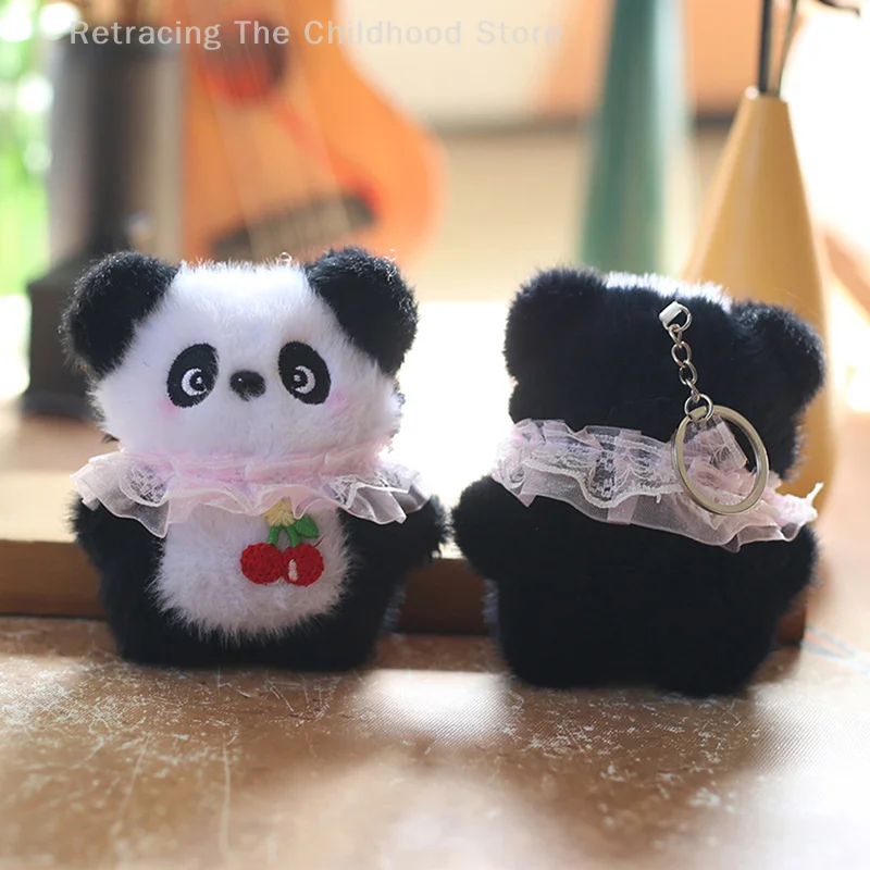 LLavero de Panda cereza de peluche Kawaii, colgante de Animal de dibujos animados, cordón para teléfono, mochila exquisita, accesorios de decoración, regalos