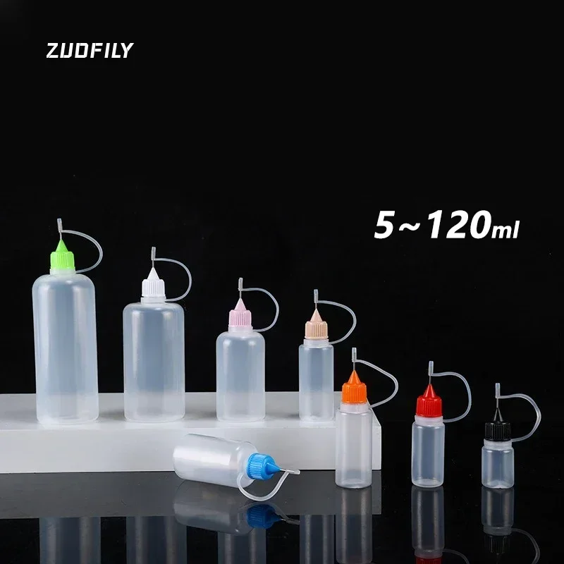 5ml 10ml 15ml 20ml 30ml 100ml 120ml PE Plastic Sealed Squeezable Applicator Bottle Refillable Dropper with Needle Tip Cap Bottle