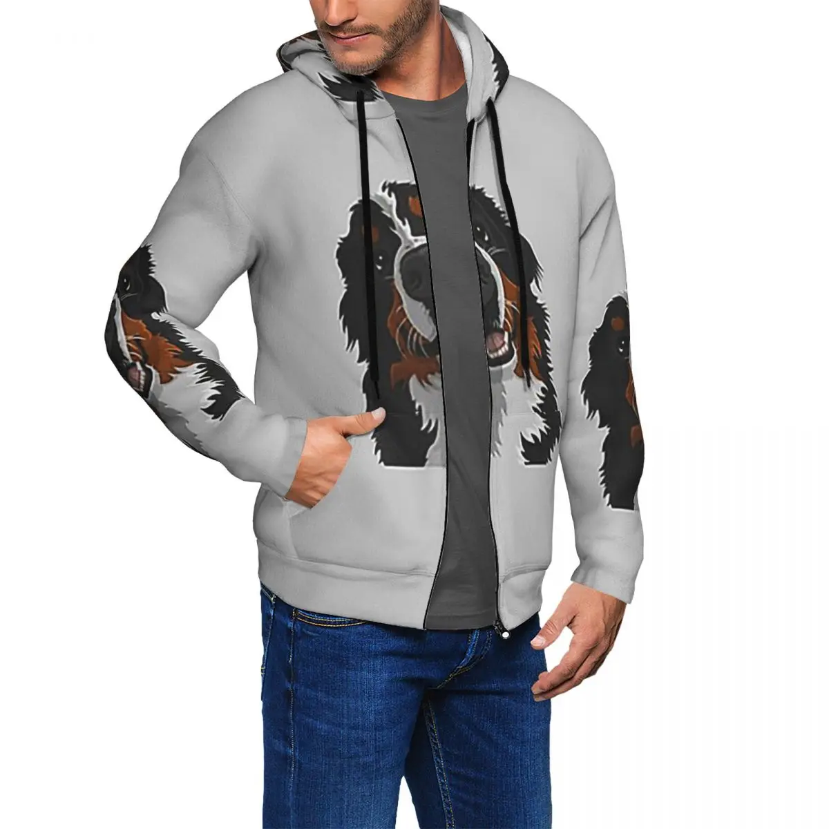 Bernese Mountain Dog Zipper Hoodies Hip Hop Pullover Autumn Winter Men Women Sweatshirt Long Sleeve Tops