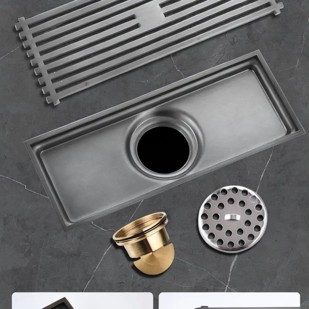 Luxury Invisible Floor Drain Gunmetal Stainless Steel Tile Insert Anti Odor Shower Bathroom Waste Water Sewer Grate