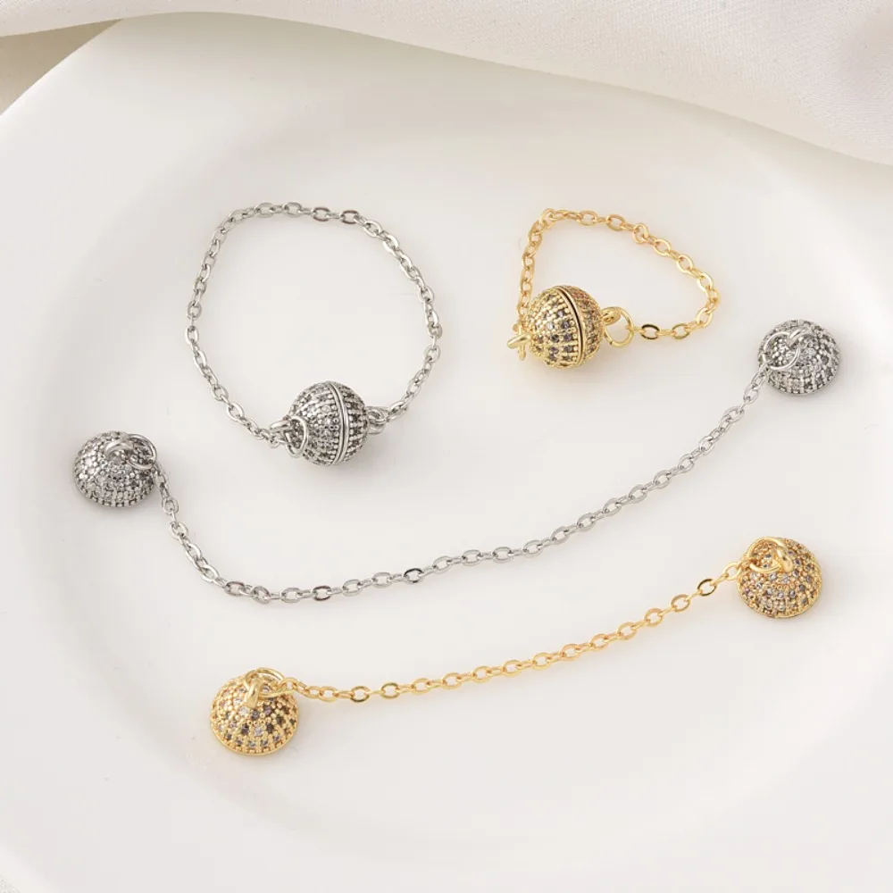 

Медное покрытие 18-каратного золота, сильная магнитная круглая магнитная застежка с цирконом, браслет ручной работы «сделай сам», магнитная застежка на конце защитной цепи