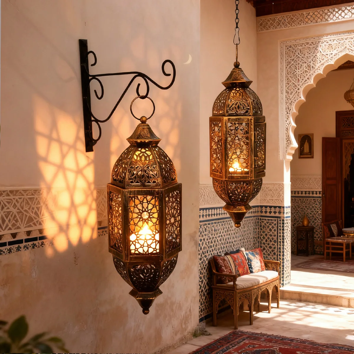 Moroccan Style Vintage Hollow Candlestick Metal Frame Decorative Wind Lamp Candle Holder Luxury Candle Stand Bedroom