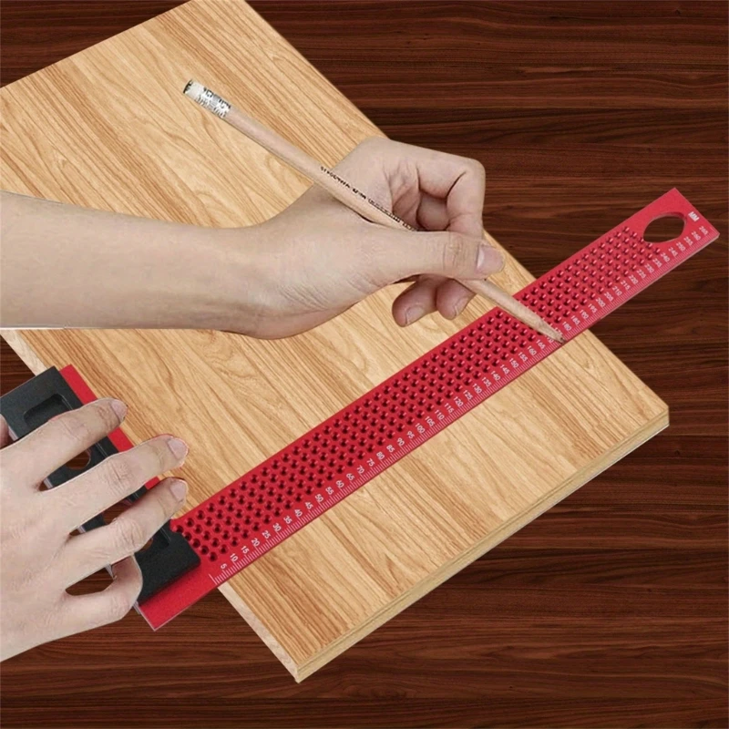 Easy Use Woodworking Ruler Measuring Marking Scribing Square Mitre Square L Type Hole Ruler Scriber Line Tool Carpenters