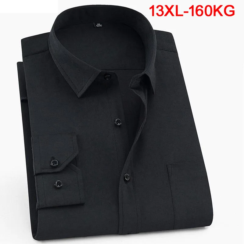 Large size 10XL 11XL 12XL 13XL shirt business office comfortable men\'s long sleeve lapel black top 7XL 8XL 9XL