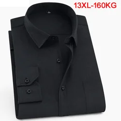 Large size 10XL 11XL 12XL 13XL shirt business office comfortable men's long sleeve lapel black top 7XL 8XL 9XL