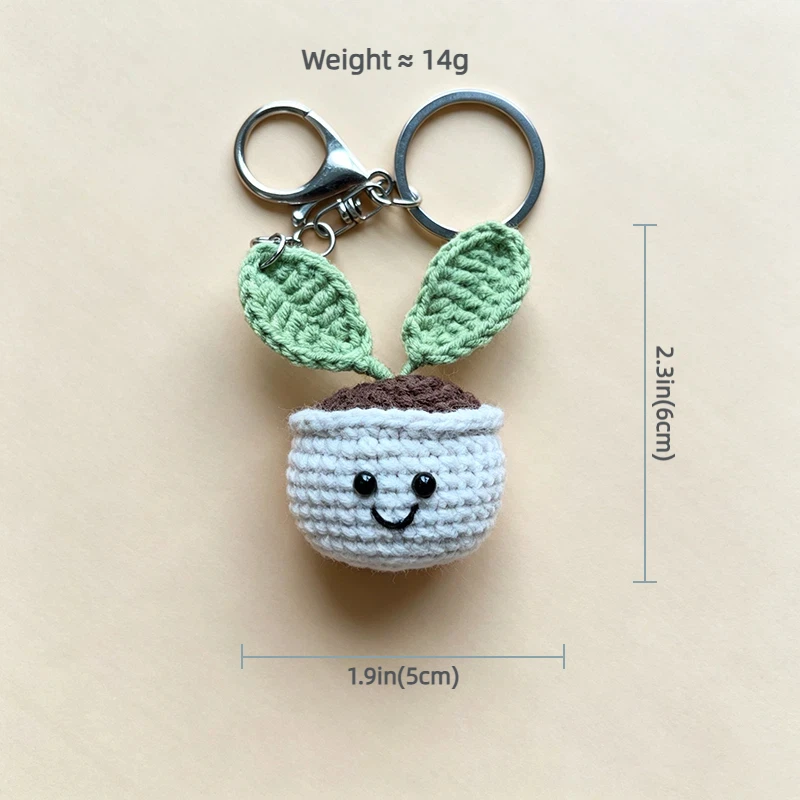 Cute Positive Energy Crochet Leaf Kawaii Mini Handmade Knitted Keyring Plant Creative Car Table Home Decor Items Gift for Friend