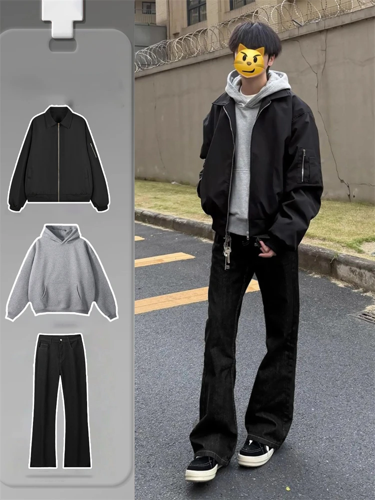 

Мужской комплект: куртка-бомбер и брюки в американском стиле, повседневная спортивная одежда из полиэстера, с длинными рукавами и длинными штанами, осенний вариант