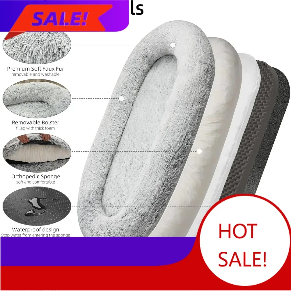 

Hot sales71" Large Dog Bed Human Size Bean Bag 30D Sponge Detachable Grey Pet Sofa Couch