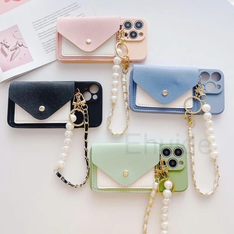 Parel Armband Case voor Samsung Galaxy S25 Ultra S24 FE S23 Plus S25 Rand A36 A16 Lederen Portemonnee Kaart Korte Band siliconen Cover