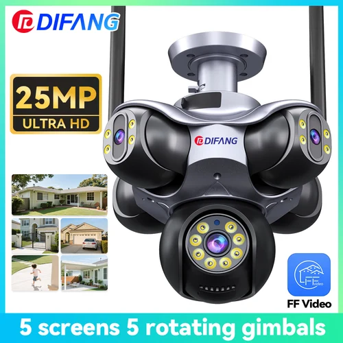 Imagen 1 del producto Cámara WiFi de cinco pantallas de 25MP cámara IP CCTV de cinco lentes 10K 20MP cámara IP de seguridad videovigilancia 720 °   Cámara de seguridad para el hogar PTZ