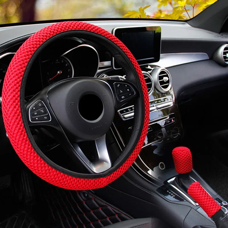 Universal 38CM 1/3 Pcs Ice Silk Steering Wheel Cover Gear Handbrake Covers Wear-resistant Anti-slip Car Interior Accessories