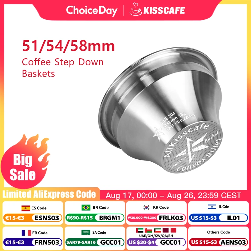 Alikisscafe Siebträgerkorb mit variablem Durchmesser, Step-Down-Konvex-Billet, 51 mm, 54 mm, 58 mm, Kaffee-Espresso-Zubehör, Barista-Werkzeug
