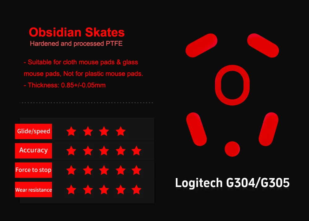 X-Raypad Obsidian Control Skates for Logitech G304/G305 Lightspeed Wireless Mice Glide Feet Esports