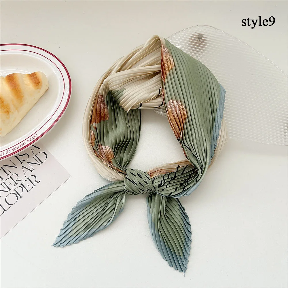 70cm Silk Pleated Scarf Crinkled Hair Scarf Small Scarves Square Scarf Satin Neckerchief Decorative Headscarf Bandana