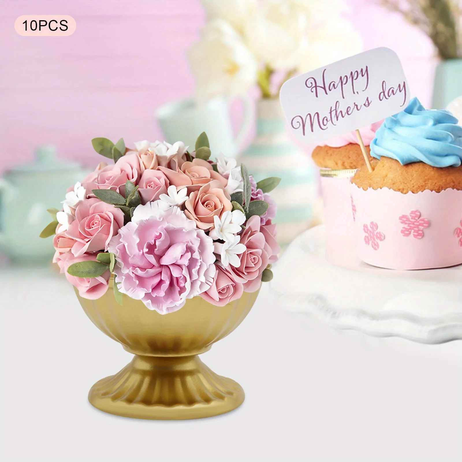 

10-Piece Small Glossy Gold Vases, 6.7cm Height, Compact Style Perfect for Desk or Shelf Accents