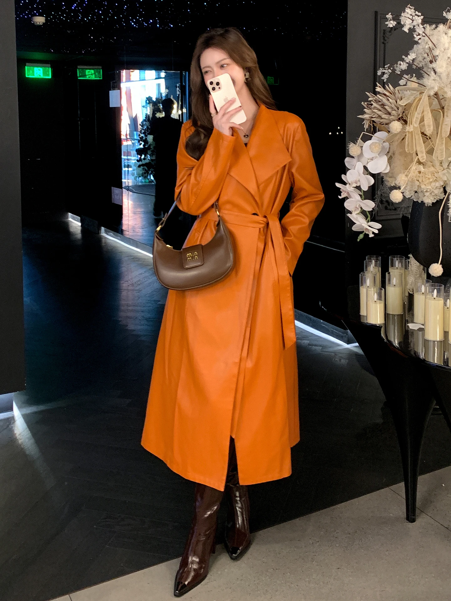 Cappotto in Pelle di Media Lunghezza da Donna, Vestibilità Ampia, Alla Moda, Nuovo Stile Coreano Autunno Inverno, Giacca Antivento di Qualità