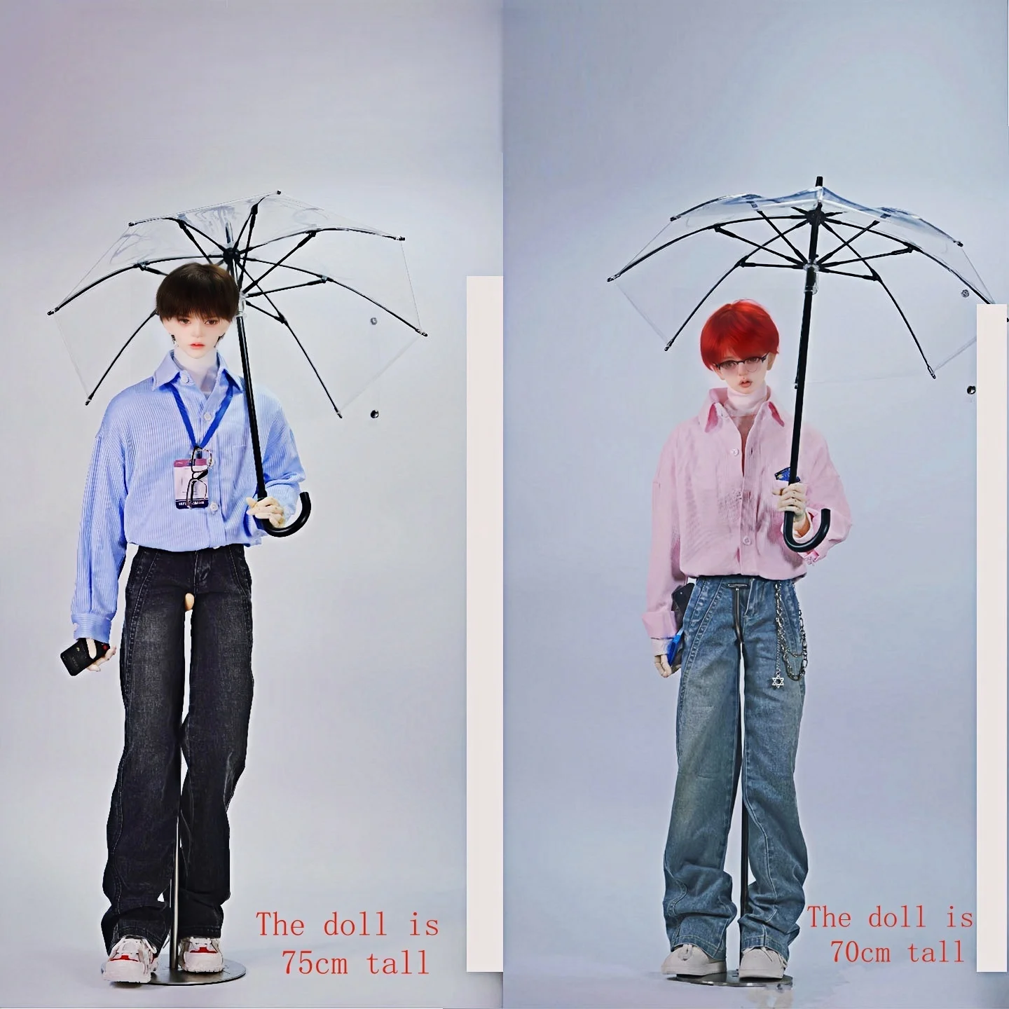 Summer Sale 75cm 1/2 Scale BJD Uncle Doll Transparent Umbrella Curved Handle for Photo Props Dollhouse Decor, Not for Human Use