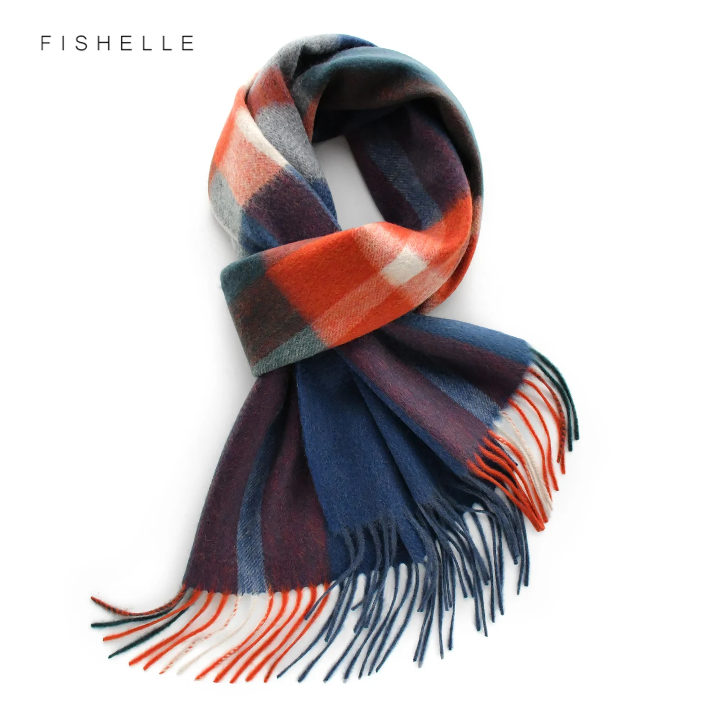 Blue Orange Plaid 100% Cashmere Scarf Winter Women Men Pashmina Soft Warm Shawl Wrap Luxury Gifts Tassel Neck Scarf