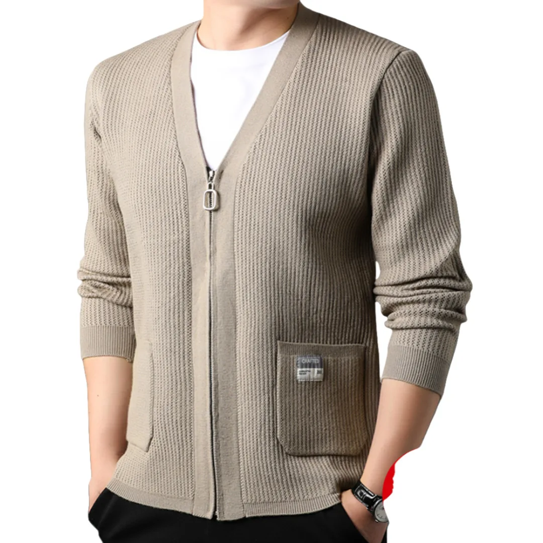 Men's 2025 Autumn Winter New V Neck Cashmere Cardigan Zip Sweater Jacket Trendy Casual Knit Wool Outerwear
