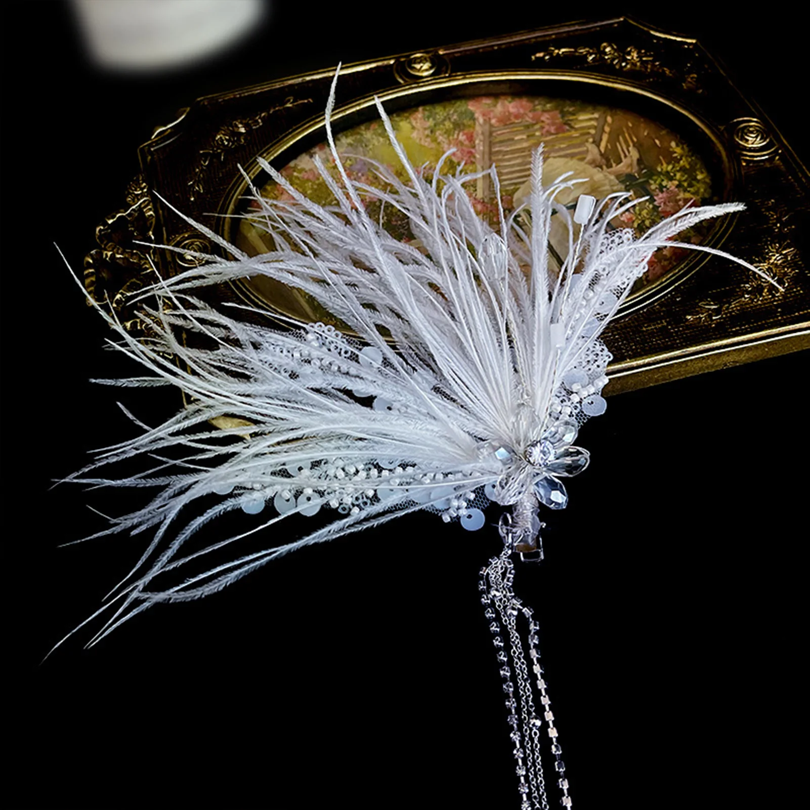 Bridal Paired Hairpin Headdress Sweet Feather Hair Clips with Shiny Crystals Tassel for Gown Wedding Banquet EIG88