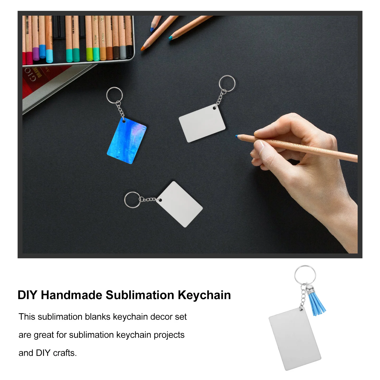 

10 set Blank Sublimation Keychain Bulk Dual-Side Diy Keyring Pendants Rectangle Keychain Blanks Set For Craft Projects Pendant
