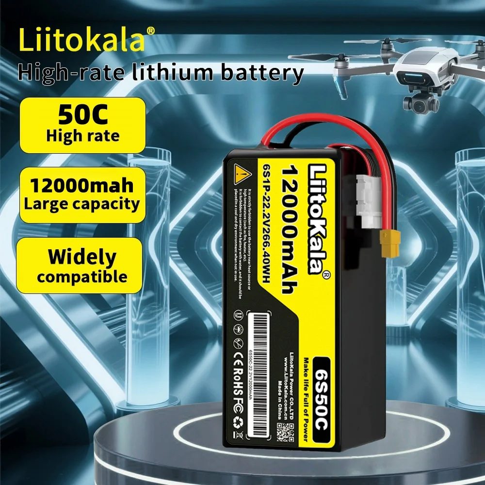 LiitoKala 6S 22.2V 12000mAh Drone Batteria ai polimeri di litio 50C Scarica adatta per modello di elicottero Batteria ad alta velocità
