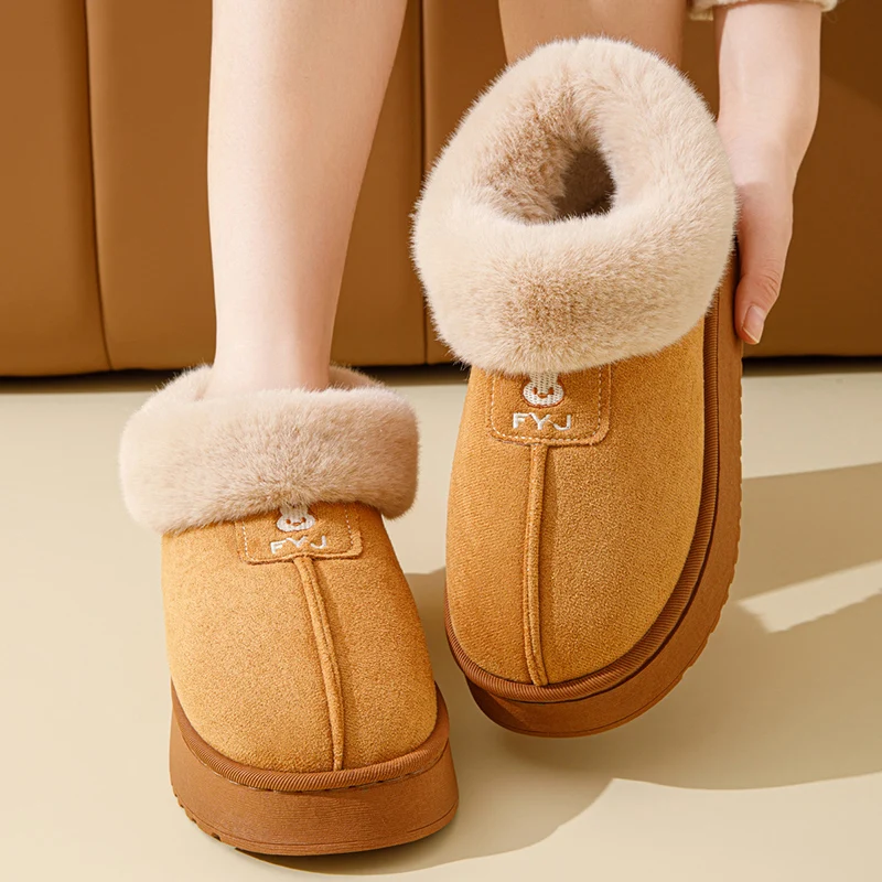 Thicked Plush Faux Fur Ankle Boots for Women Winter Thick Bottom Non-slip Cotton Boots Woman Comfort Slip-on Warm Short Botas