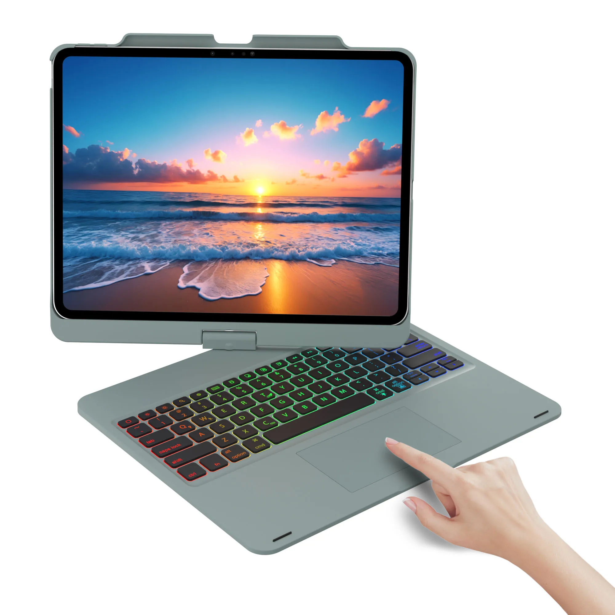 

Чехол с клавиатурой для iPad Air 13 дюймов (M3/M2) и Pro13 (M5/M4), iPad Pro12.9 (6-3-го поколения), 360 ° Вращающийся, Тумба, Подсветка, Зарядка карандаша